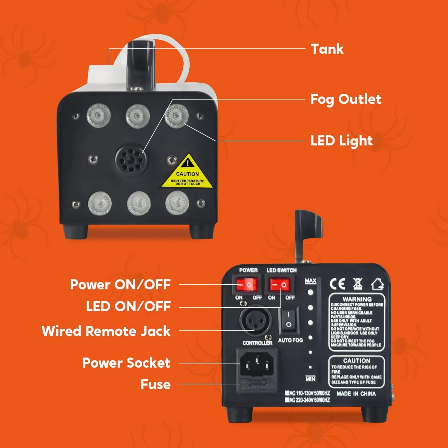 Halloween Fog Machine,500W Outdoor Fog Machine with 13 Colorful LED Lights & Wireless Remote Control for Wedding,Halloween,Party and Indoor